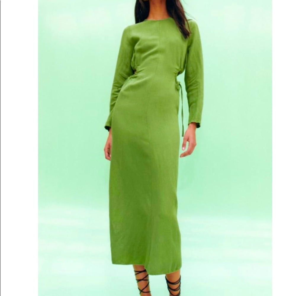 Zara cut out green linen midi dress